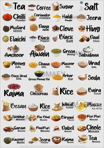 Waterproof Kitchen Spice Jar Label Stickers (Pack of 1 - 60 Stickers)